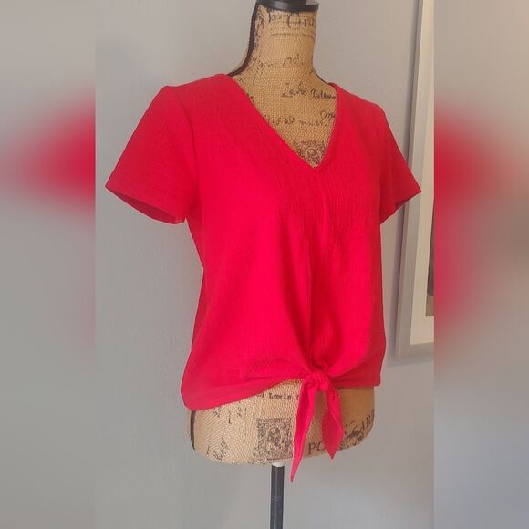 J. Crew Textured Short Sleeve Top w Tie Front Sz S - Picture 3 of 9